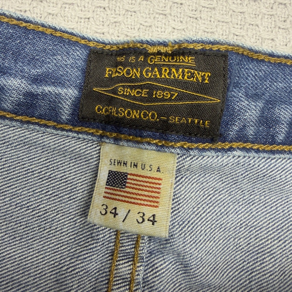 Filson Jeans Mens 34x34 Blue Denim Rail Splitter Made in USA 5 Pocket Workwear - Picture 5 of 10
